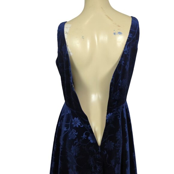 Alyce Paris Dress size 8 sleeveless Blue Velvet Floral A-Line Cocktail Party - Picture 11 of 16